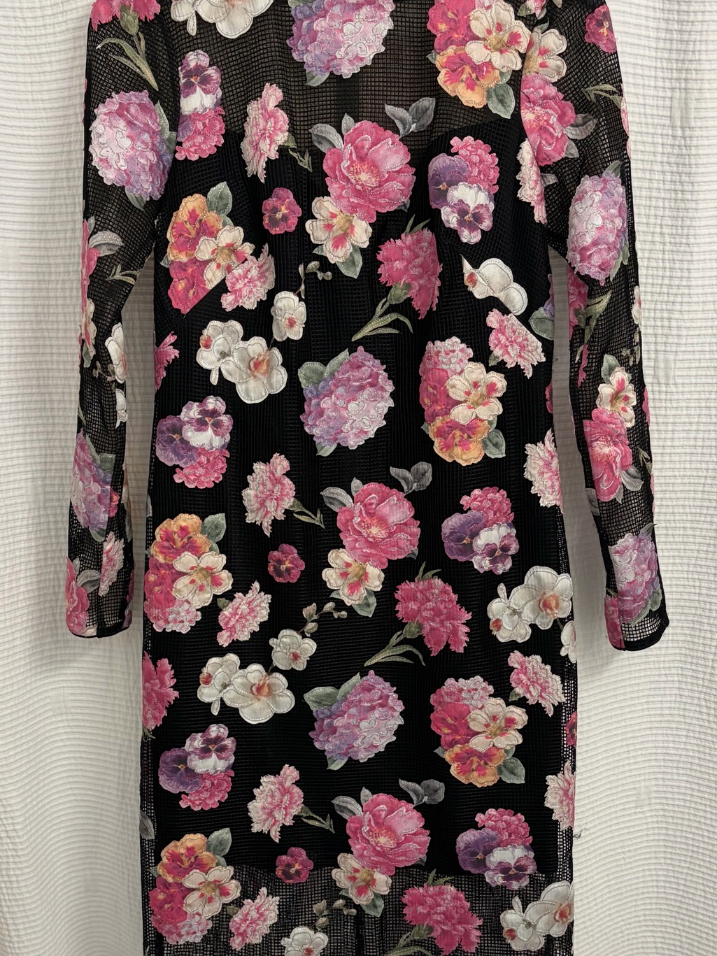 Tadashi Shoji Black Mesh Long-Sleeve Cut-Out Floral Dress